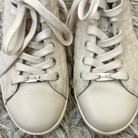 Coach C204 Logo Embossed Signature Leather High Top Lace Up Sneakers Chalk Sz 8 - Picture 5 of 12